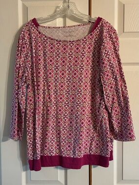 Talbots Fuchsia Floral Scoop Neck Long Sleeve Top